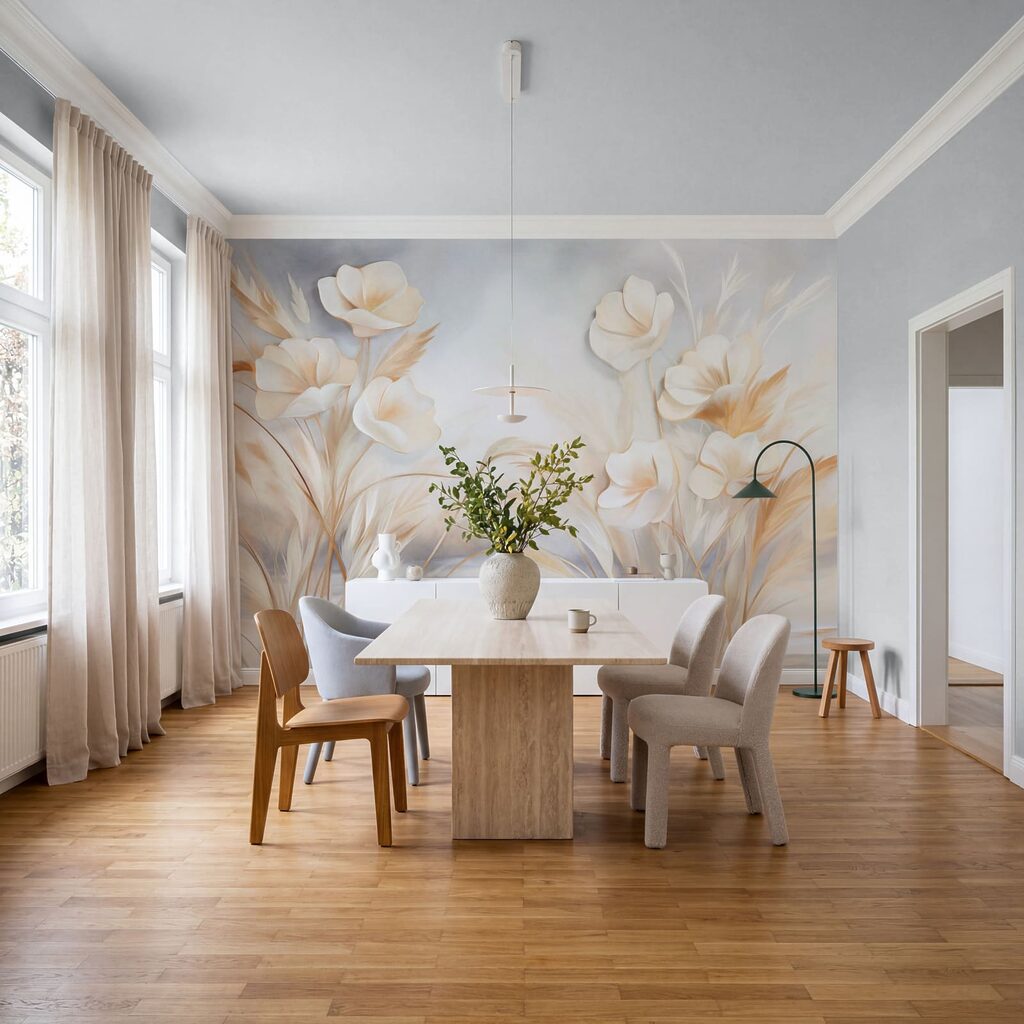 Fiori crema sugli steli in un ambiente