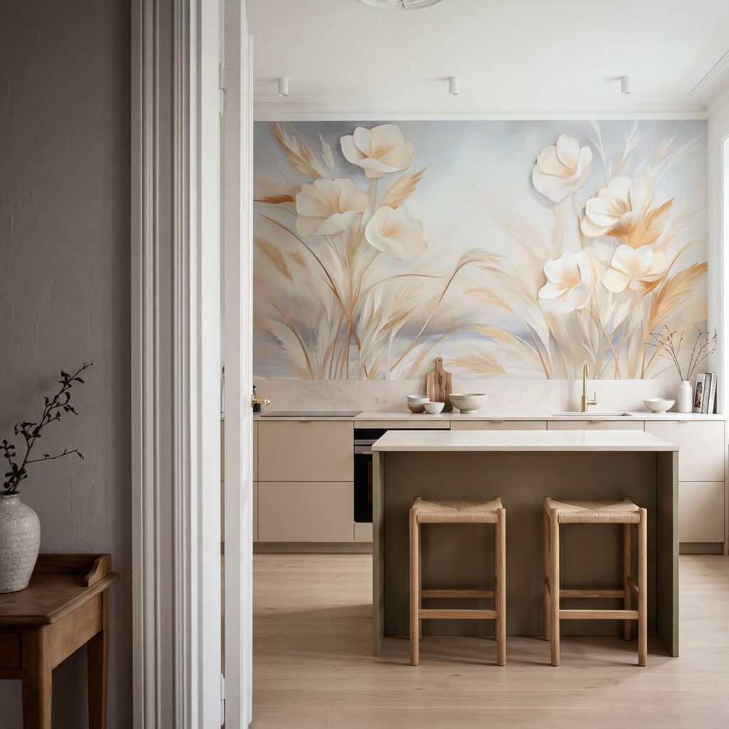Fiori crema sugli steli in un ambiente
