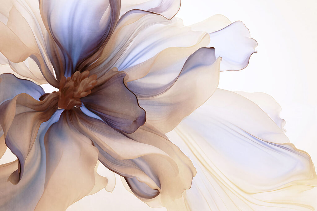 Petali blu e caramello — design completo